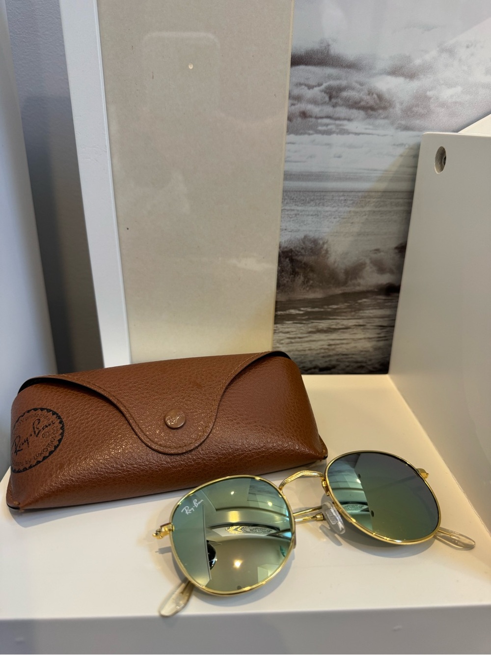 Ray-Ban Gold Frame Green Mirror Round Sunglasses
